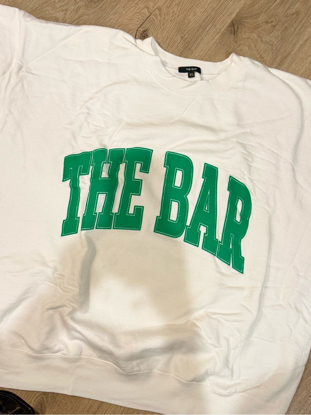 The Bar White Crewneck Sweatshirt with Green Logo